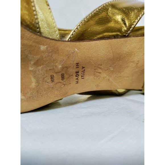 Alejandro Ingelmo Leather Metallic Peep Toe Stiletto Slingback Sandals 37.5/7 - Picture 8 of 9